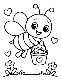 Free printable Cute Bumblebee Carrying Valentine Treats coloring page