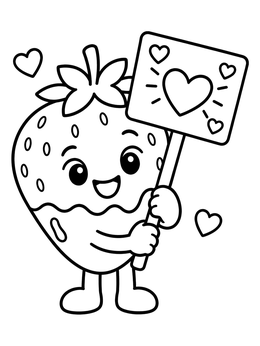 Free printable Cute Strawberry Holding Valentine Sign coloring page