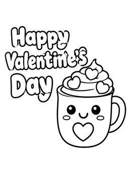 Free printable Cute Valentine Hot Cocoa Mug coloring page