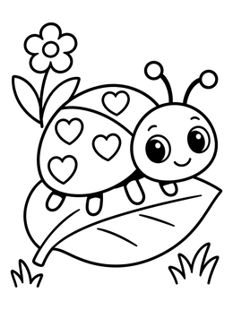 Free printable Cute Valentine Ladybug On Leaf coloring page