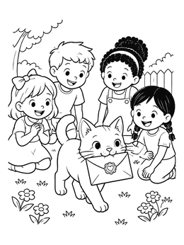 Free printable Cat Delivering A Valentine Letter coloring page