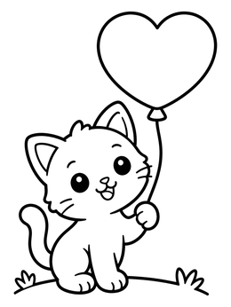 Free printable Cute Kitten With Heart Balloon coloring page