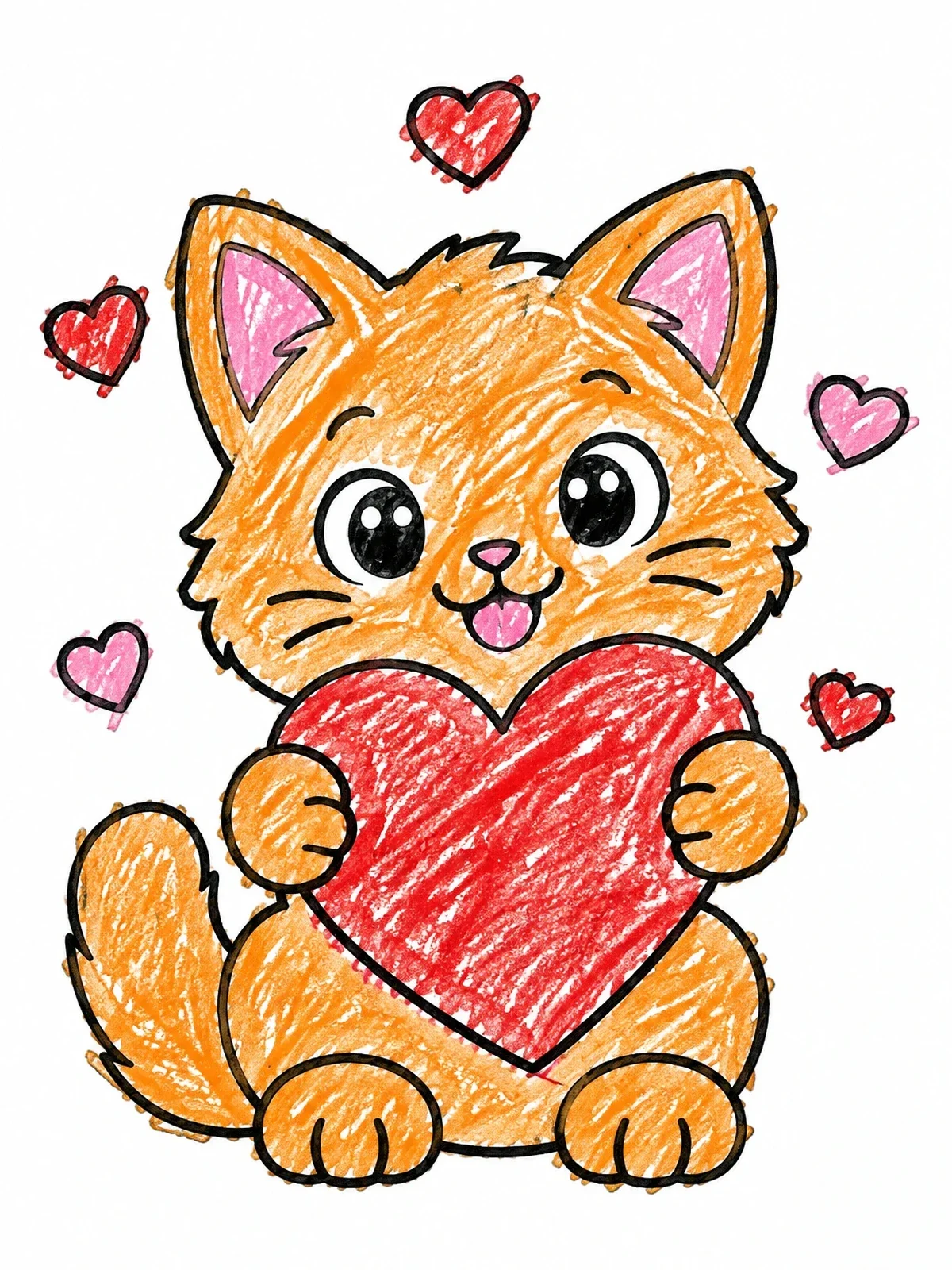 Colored example of the Cute Kitten Holding Valentine Heart coloring page