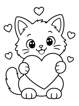Free printable Cute Kitten Holding Valentine Heart coloring page