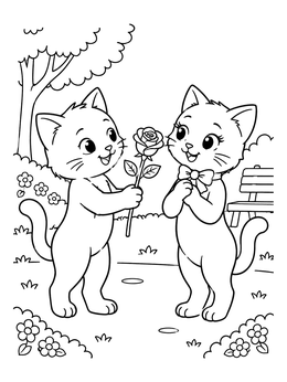 Free printable Kitten Giving A Rose In Park coloring page
