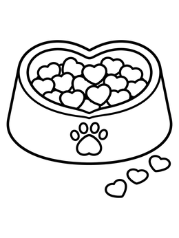 Free printable Heart Shaped Cat Food Bowl coloring page