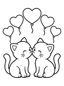 Free printable Kittens Kissing Under Heart Balloons coloring page
