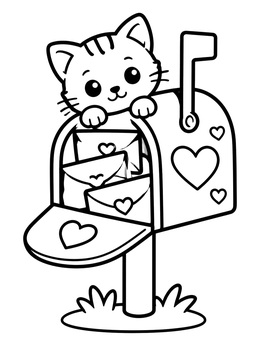 Free printable Kitten In A Valentine Mailbox coloring page