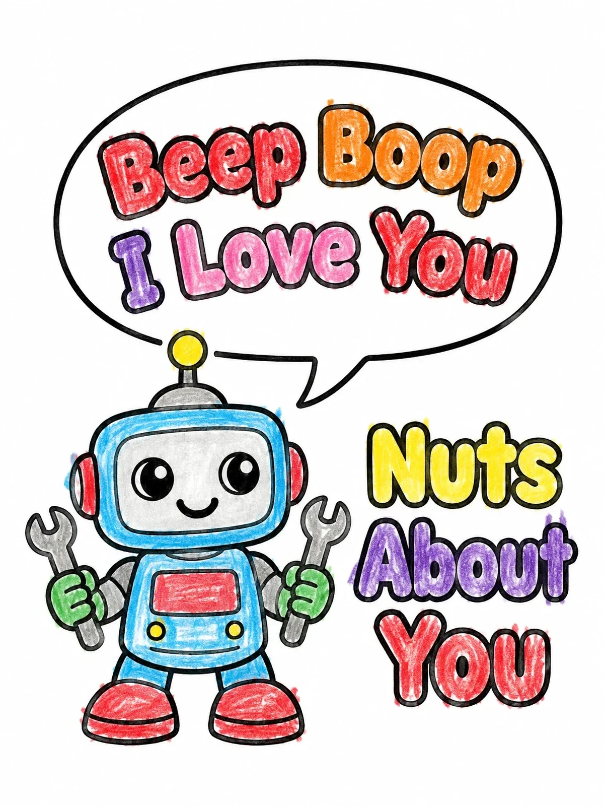 Colored example of the Beep Boop Valentine Robot coloring page