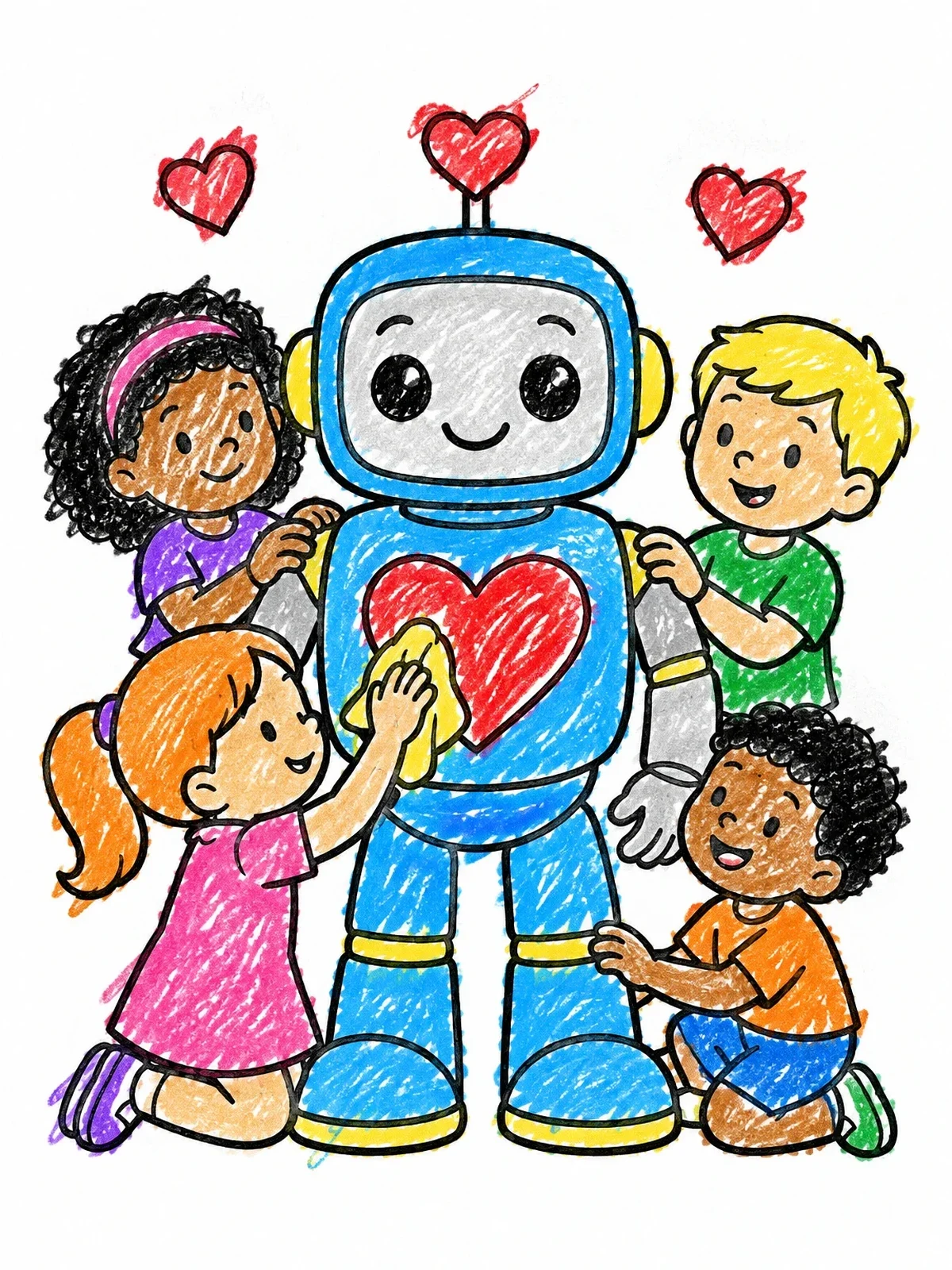 Colored example of the Children Caring For Heart Robot coloring page