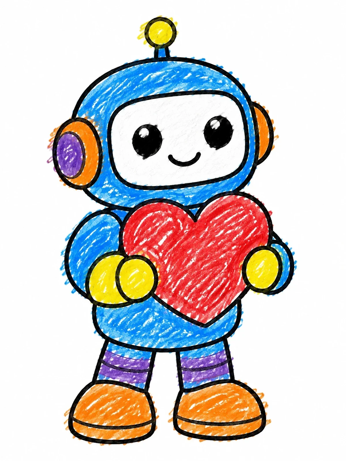 Colored example of the Cute Robot Holding Big Heart coloring page