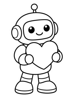 Free printable Cute Robot Holding Big Heart coloring page