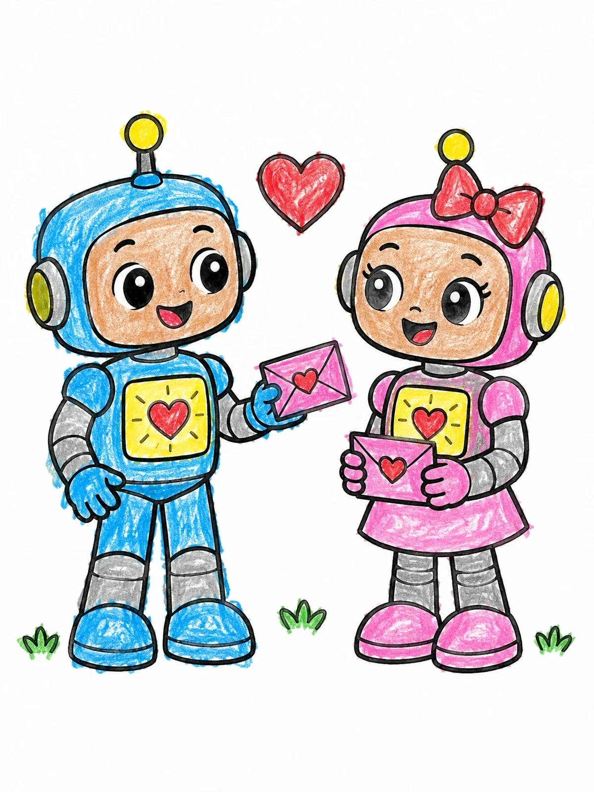 Colored example of the Cute Robot Valentine Exchange coloring page