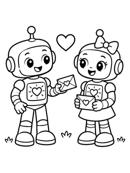 Free printable Cute Robot Valentine Exchange coloring page