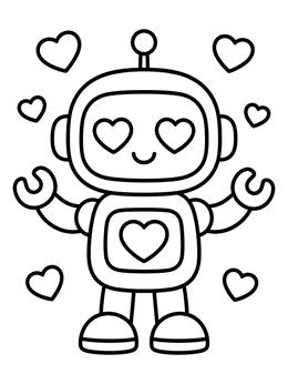 Free printable Cute Robot With Heart Eyes coloring page