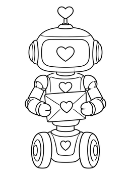 Cute Valentine Robot on Wheels coloring page