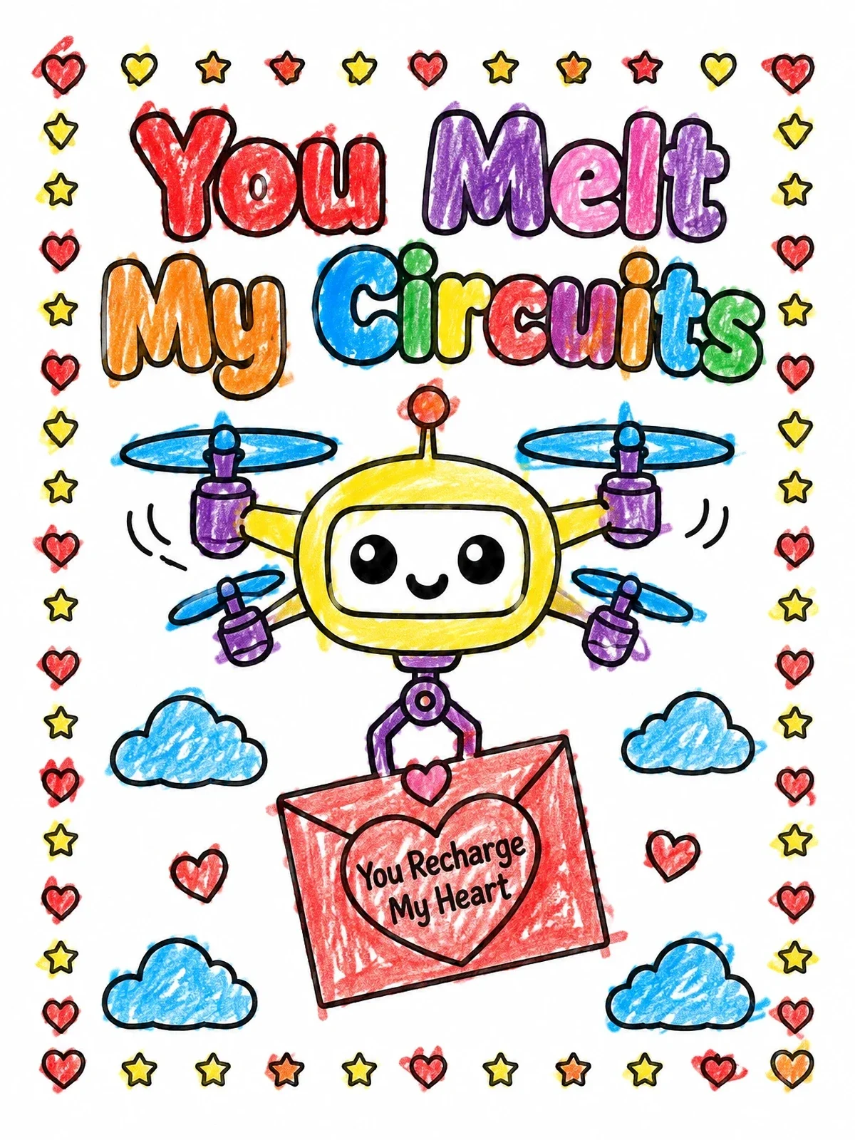 Colored example of the Valentine Flying Drone Robot coloring page