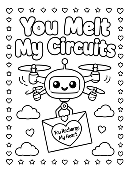 Free printable Valentine Flying Drone Robot coloring page