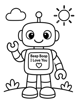 Free printable Friendly Valentine Robot Outdoors coloring page