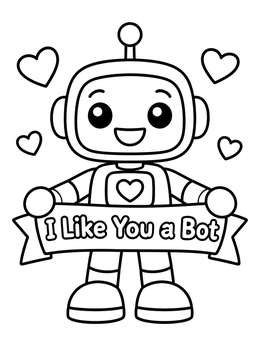 Free printable Cute Valentine Robot With Banner coloring page
