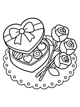Free printable Heart Chocolate Box With Fresh Roses coloring page