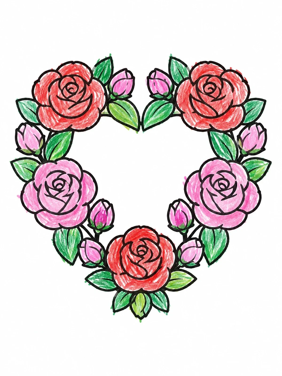 Colored example of the Heart Shaped Rose Wreath coloring page