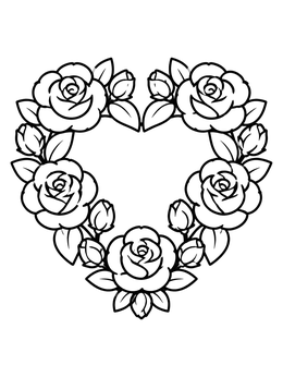 Free printable Heart Shaped Rose Wreath coloring page
