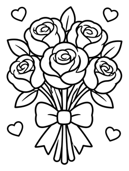 Free printable Sweet Rose Bouquet With Ribbon coloring page