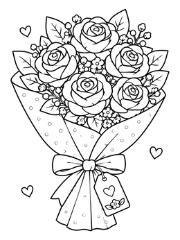 Free printable Sweet Valentine Rose Bouquet coloring page