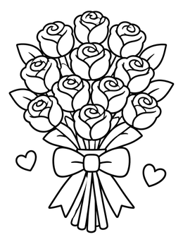 Free printable Sweet Valentine Rose Bouquet coloring page