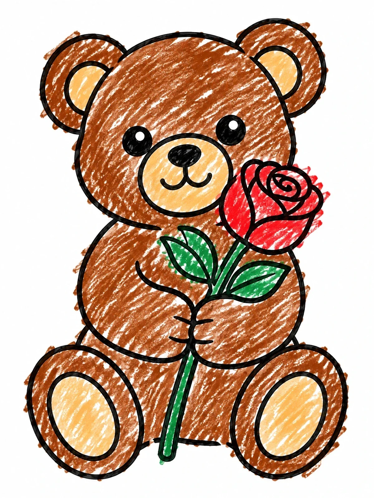 Colored example of the Teddy Bear Holding A Rose coloring page