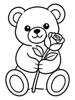 Free printable Teddy Bear Holding A Rose coloring page
