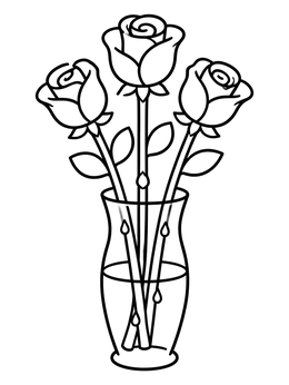 Free printable Three Roses In A Glass Vase coloring page