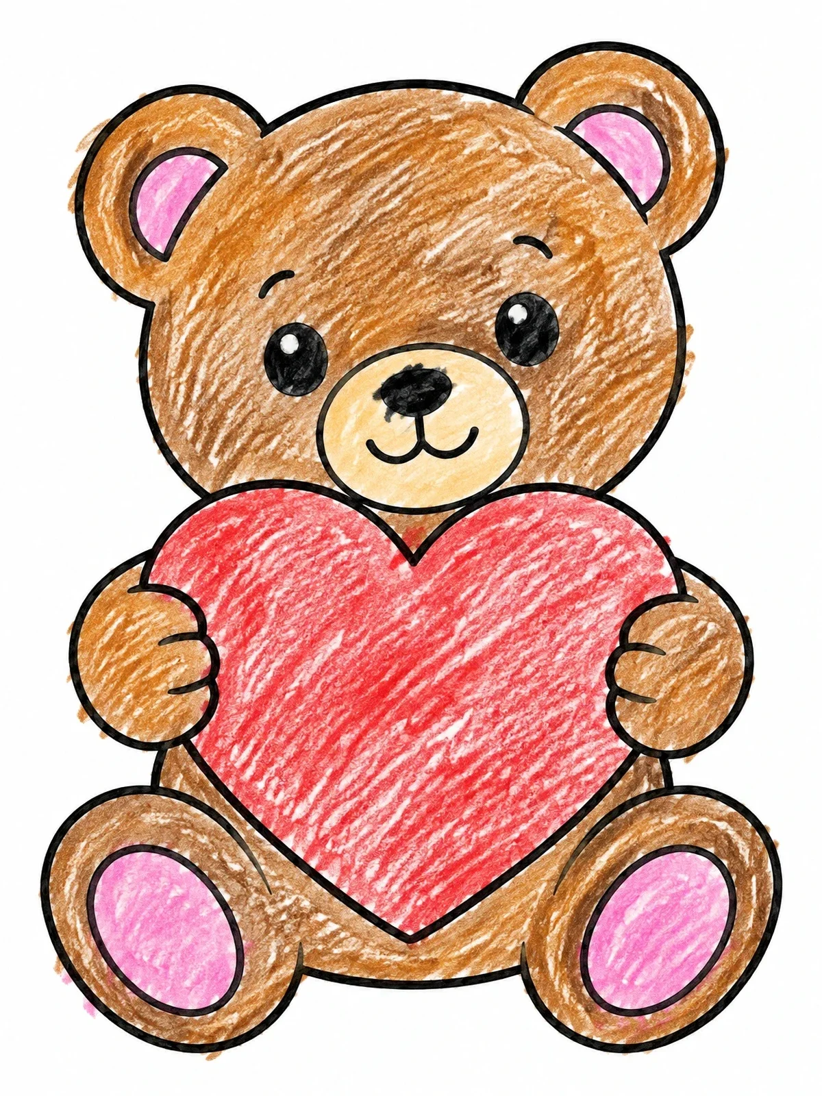Colored example of the Cute Teddy Bear Holding Heart coloring page