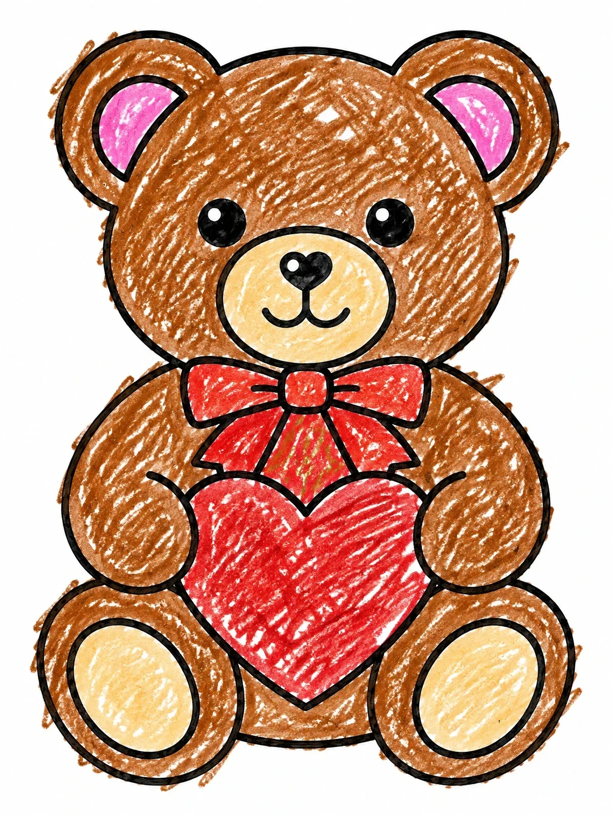 Colored example of the Cute Teddy Bear Holding Heart coloring page