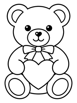 Free printable Cute Teddy Bear Holding Heart coloring page