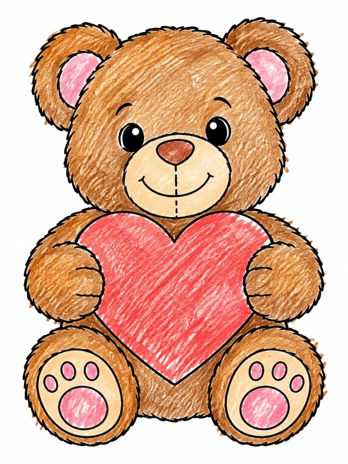 Colored example of the Cute Teddy Bear Holding A Heart coloring page