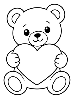 Free printable Cute Teddy Bear Holding Heart coloring page