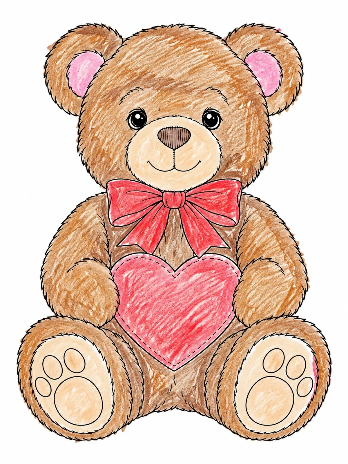 Colored example of the Fluffy Teddy Bear With Heart coloring page