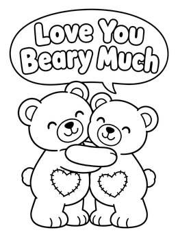 Free printable Hugging Teddy Bears With Love Message coloring page