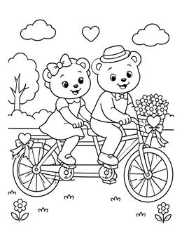 Free printable Teddy Bear Couple On Tandem Bike coloring page