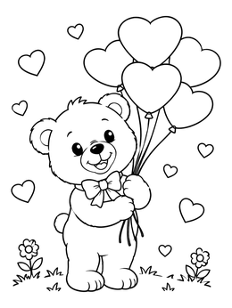 Free printable Teddy Bear With Heart Balloons coloring page
