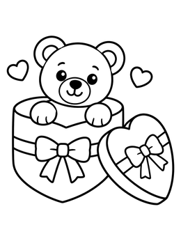 Free printable Teddy Bear Inside Heart Box coloring page