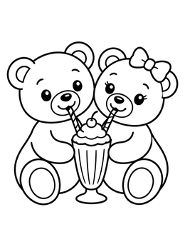 Free printable Teddy Bears Sharing A Sweet Milkshake coloring page