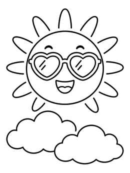 Free printable Happy Sun With Heart Sunglasses coloring page