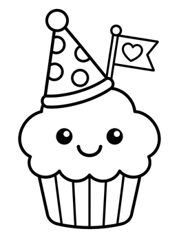 Free printable Sweet Party Cupcake With Heart Flag coloring page