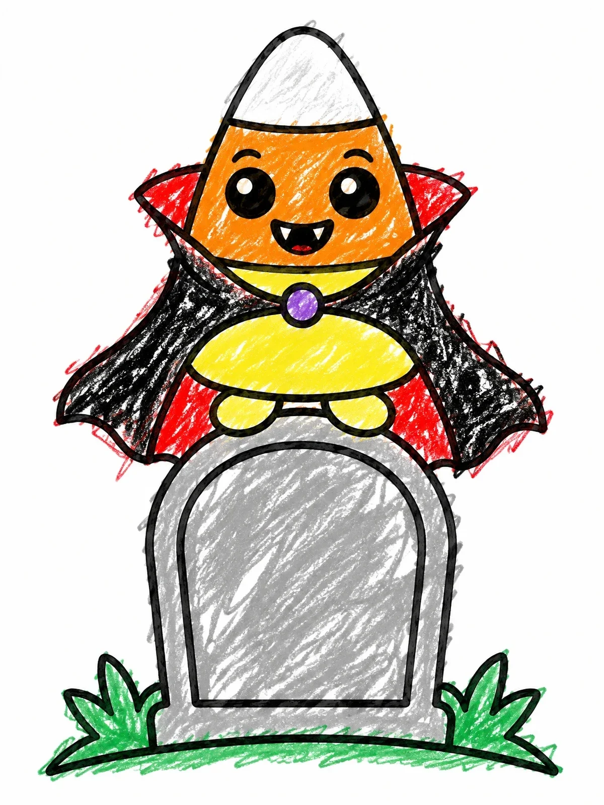 Colored example of the Vampire Candy Corn On Tombstone coloring page