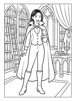 Free printable Vampire In A Gothic Library coloring page