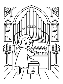 Free printable Friendly Vampire At The Pipe Organ coloring page