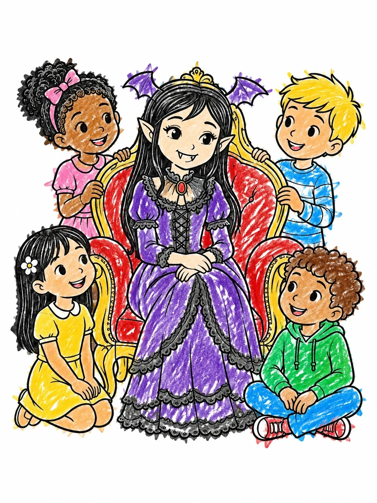 Colored example of the Vampire Princess And Happy Children coloring page